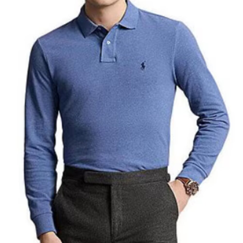 Polo Ralph Lauren long-sleeve heathered blue polo shirt, men's sz XXL